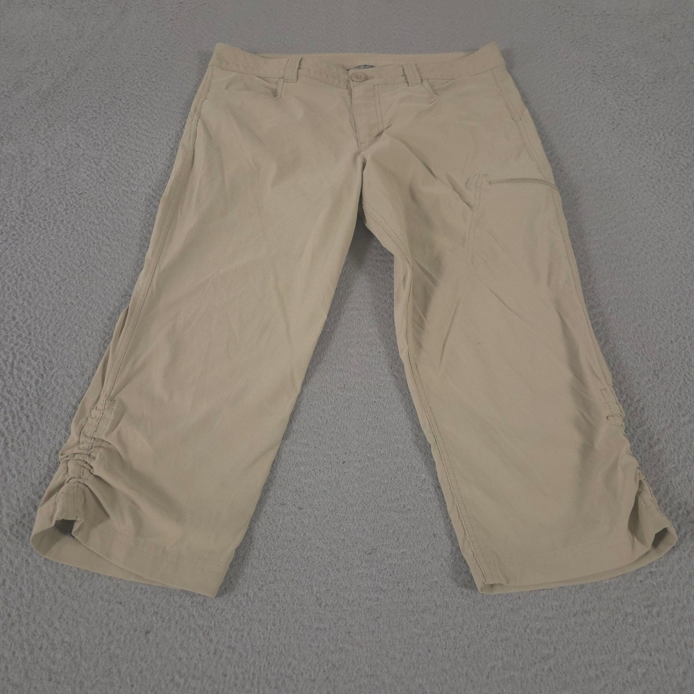 Eddie Bauer Pants Womens 12 Tan Cargo Capri Straight Ruched Hem Stretch Utility